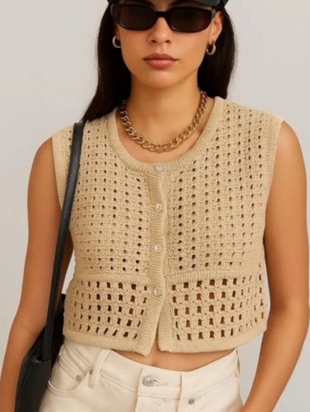 NWT House Of Harlow 1960 Beige Crochet Vest